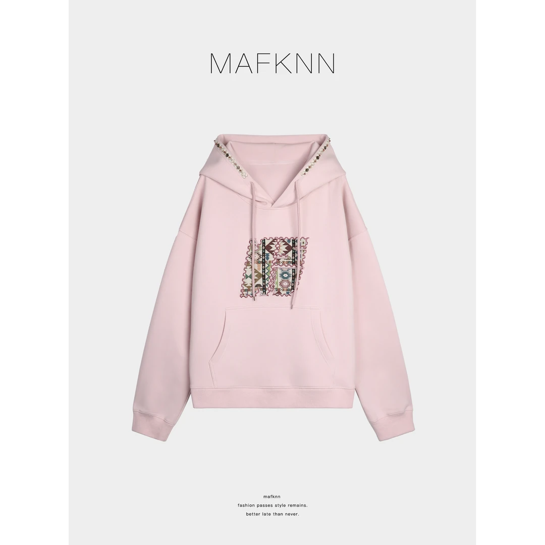 MAFKNN/玛肯时尚休闲简约气质宽松带帽卫衣MK13134