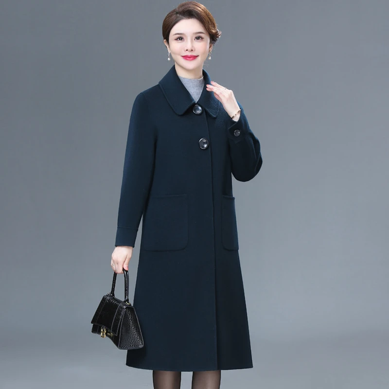 妈妈秋冬新款时尚双面呢羊毛大衣中长款洋气中老年女装羊毛外套