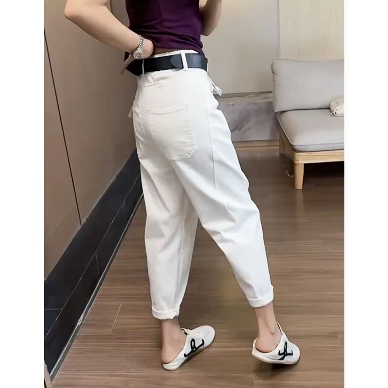 2025年夏季新款九分透气牛仔裤女显瘦遮肉哈伦裤大码遮肉薄老爹裤