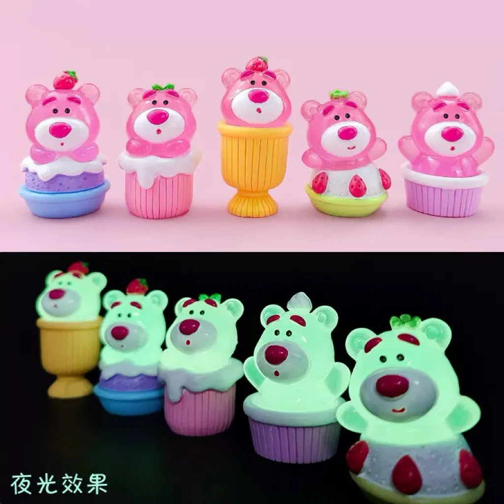 夜光草莓熊冰激凌 甜筒解压公仔树脂装饰品可爱卡通小摆件礼物