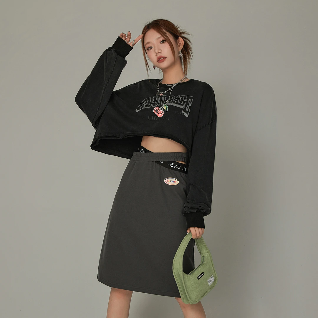PH003【马琦尧专属】CHUU秋季女装翻边设计感中气质百搭半身裙-Y