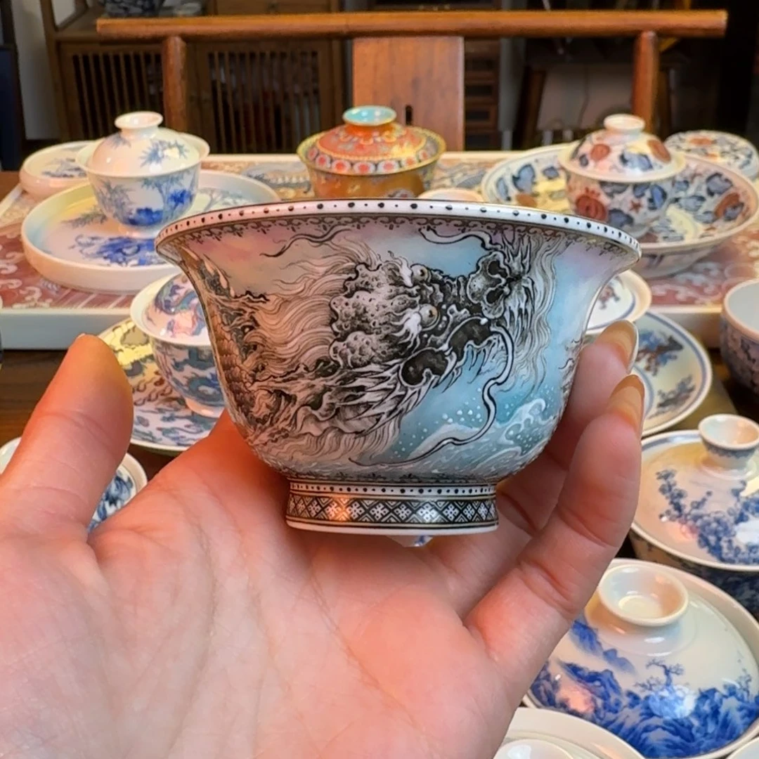 杯重工珐琅彩龙纹小压手杯纯手绘