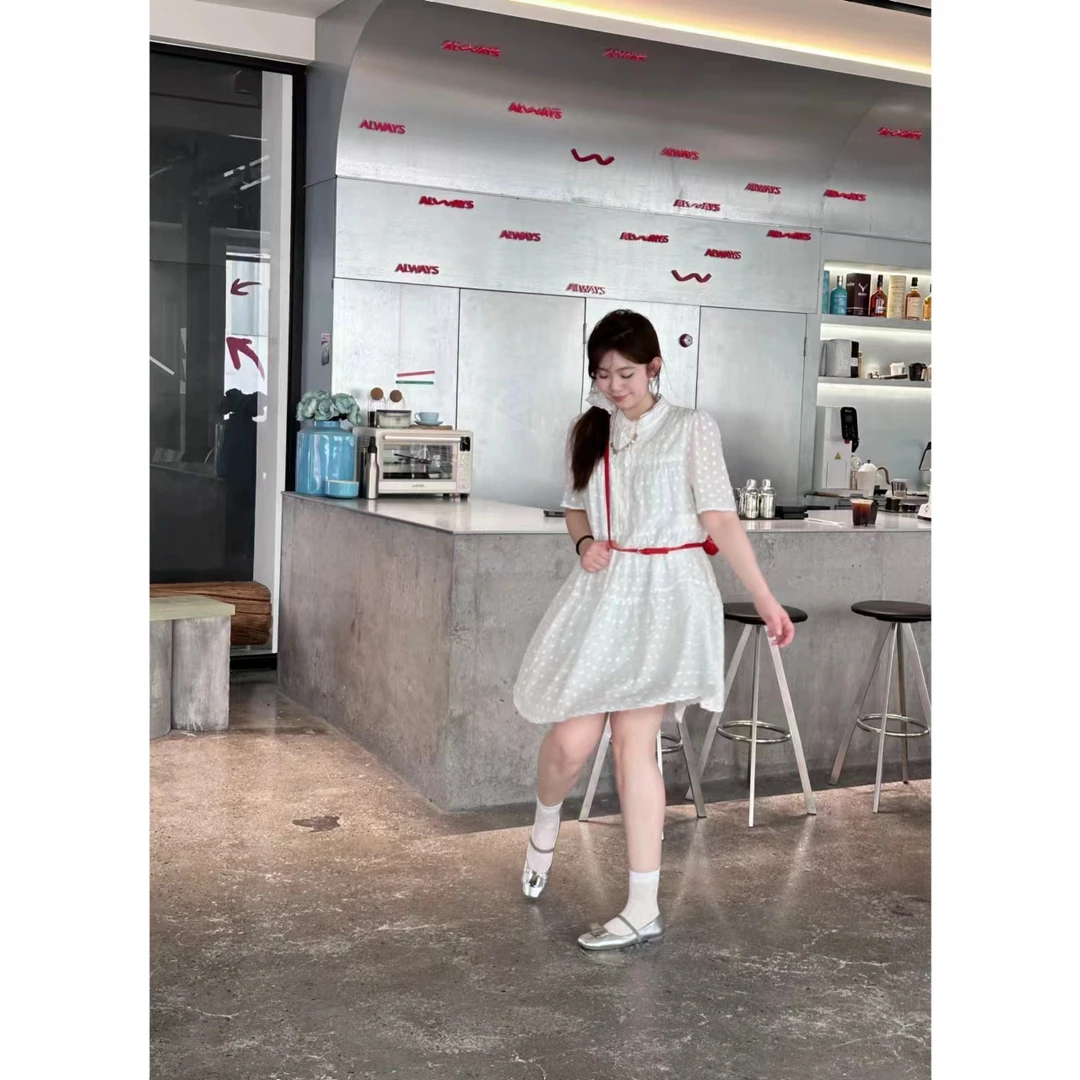 【心动时刻】夏季法式甜美A字显瘦半高领设计感宽松连衣裙