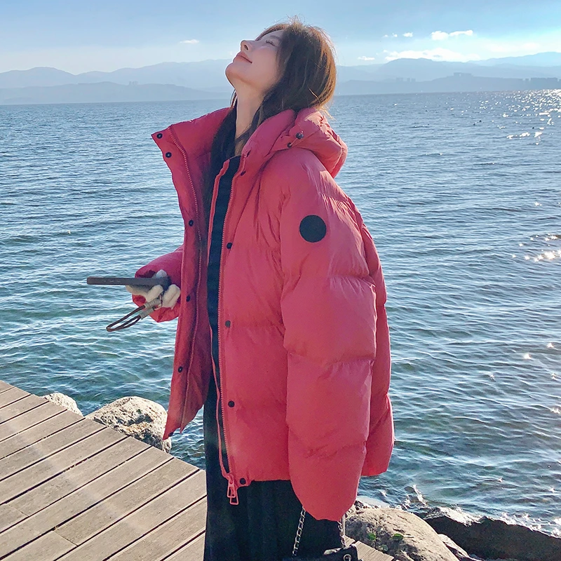 玫粉色连帽羽绒服女冬短款2024新款小个子女羽绒衣外套2024新款