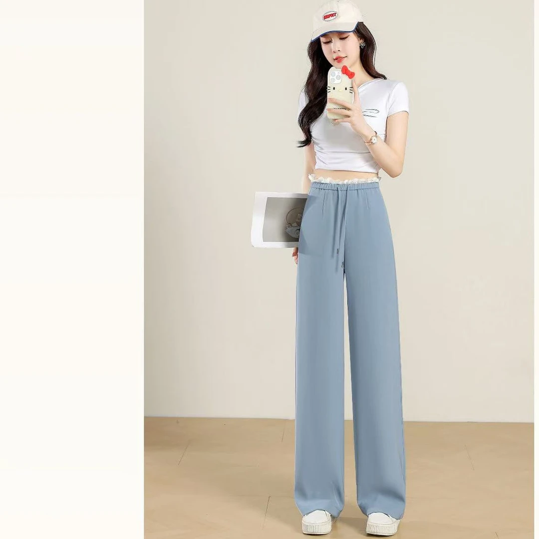 2025夏季新款时尚高端大牌垂坠感宽松显瘦窄版直筒裤2531