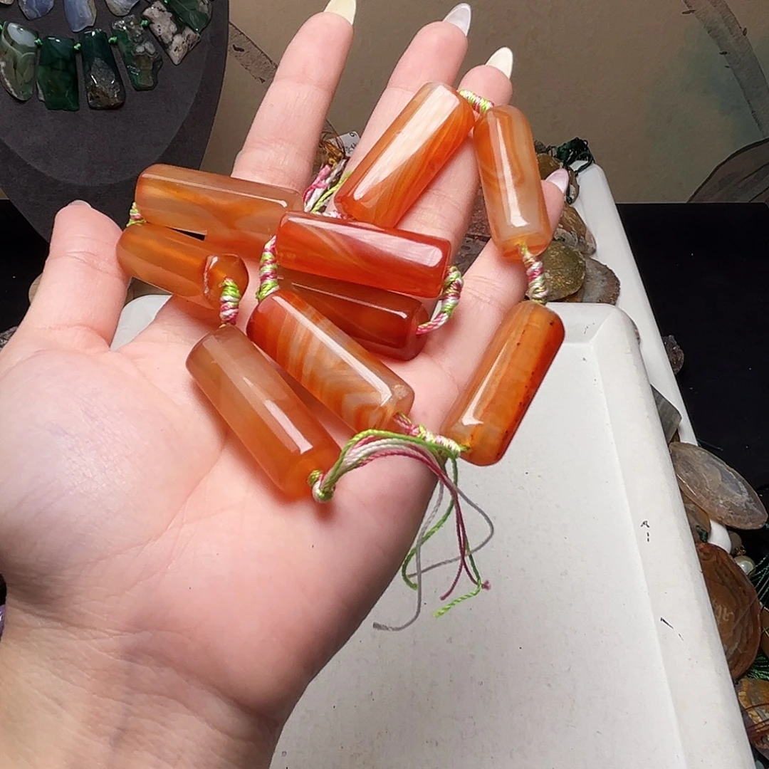 玛瑙/玉髓合金珠宝半成品j644 13.5*35.6m 秋冬落叶玛瑙桶珠一条