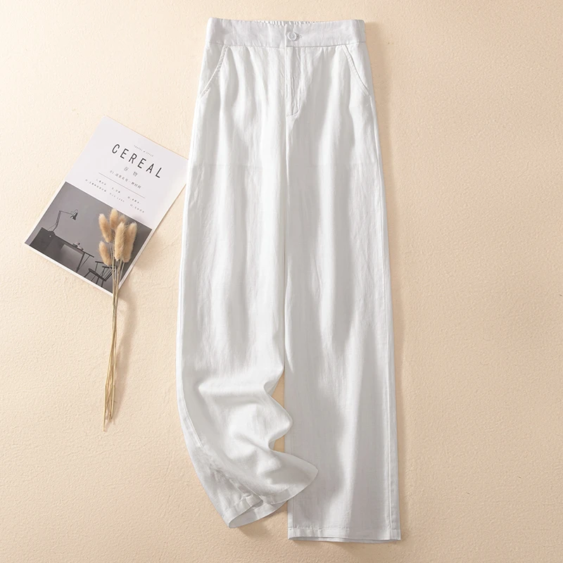 拉夏贝尔高腰白色阔腿裤女秋季薄款2025新款显瘦垂坠感凉凉直筒裤