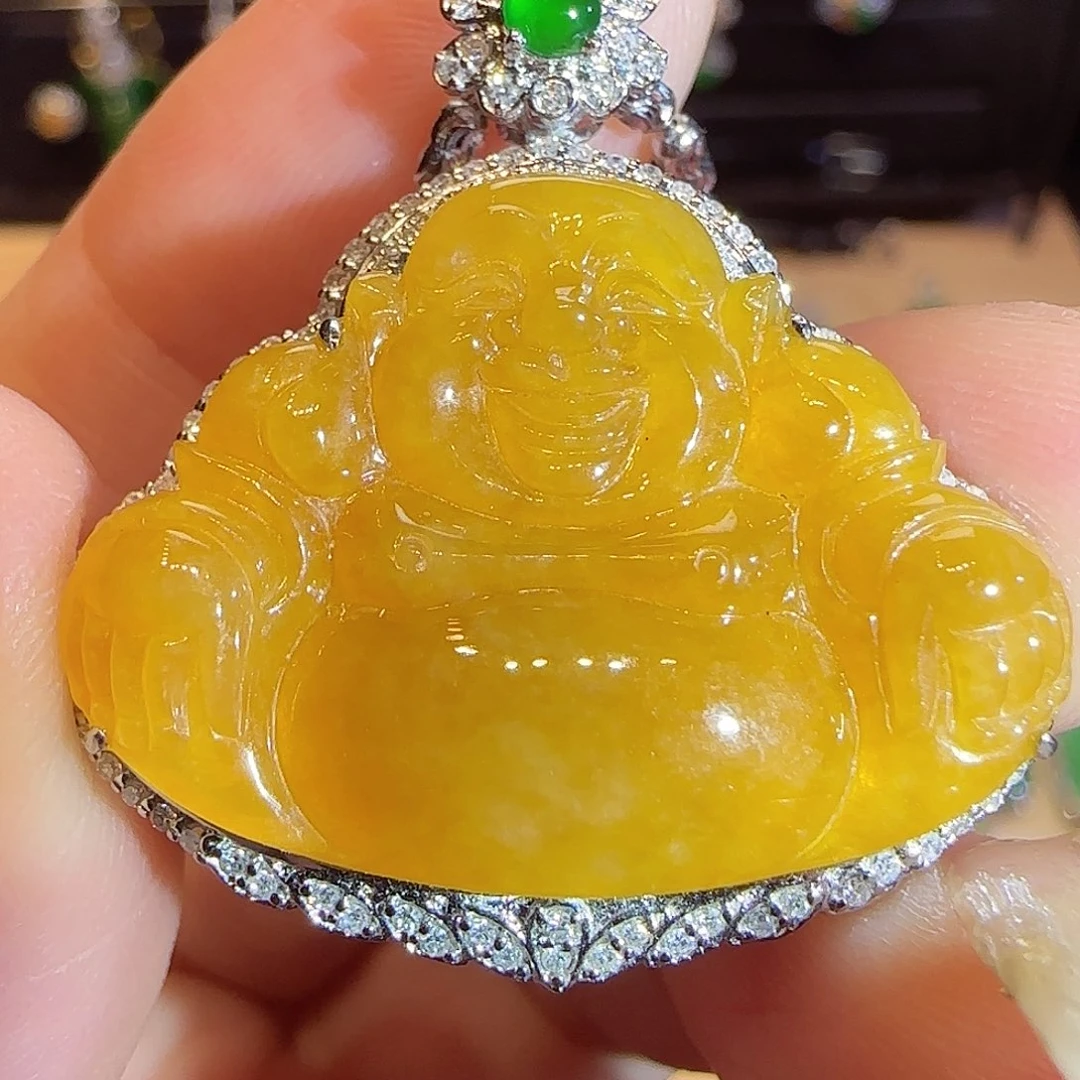 翡翠吊坠(不含链)18K金镶嵌佛