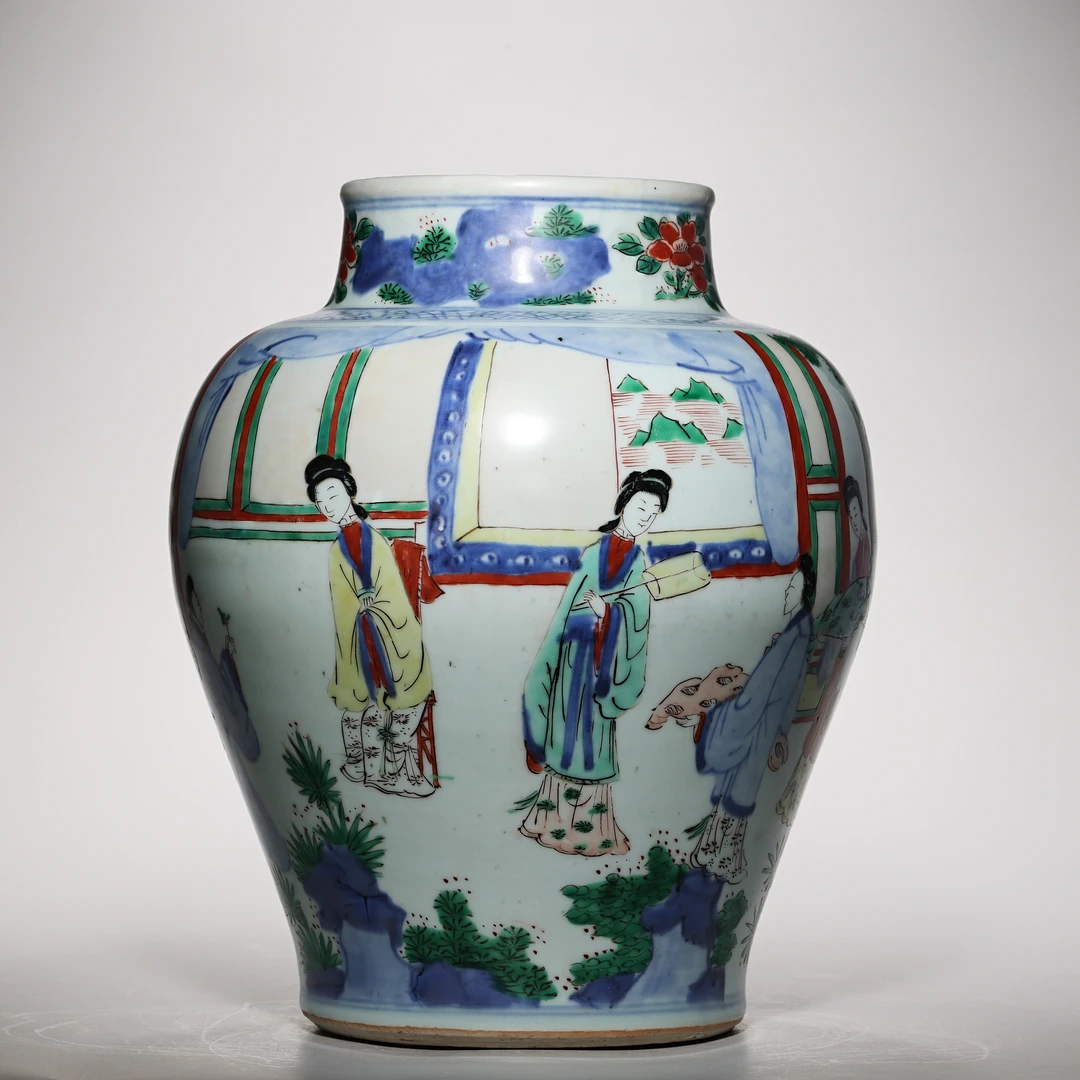 【预展专用】4027清顺治·青花五彩折桂图将军罐