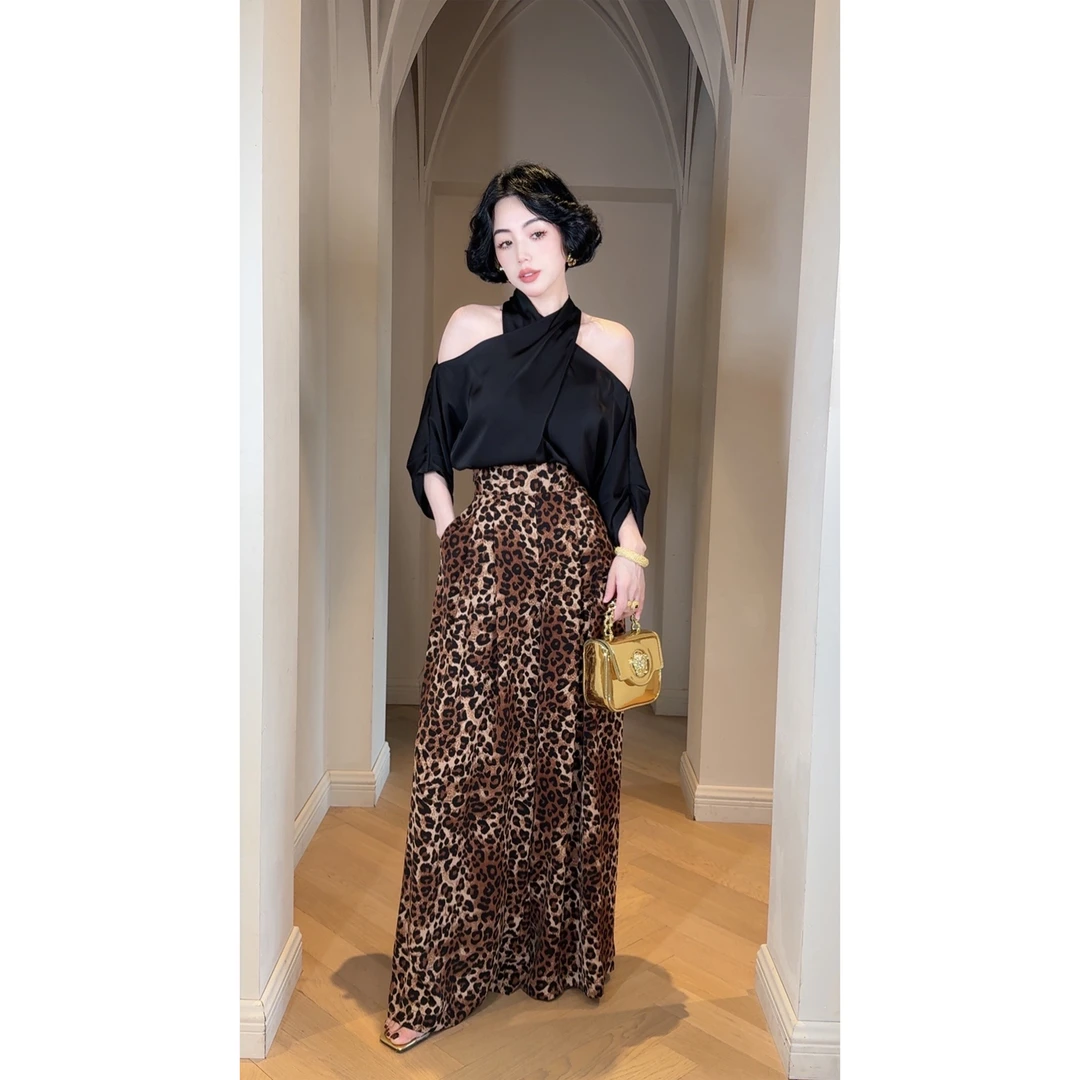 LYXJ【维森纳恋情】夏季透气高腰豹纹阔腿裤11196