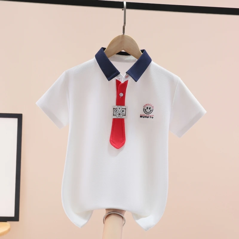夏季时尚儿童短袖t恤洋气中大男女童半袖上衣韩版百搭领带POLO衫