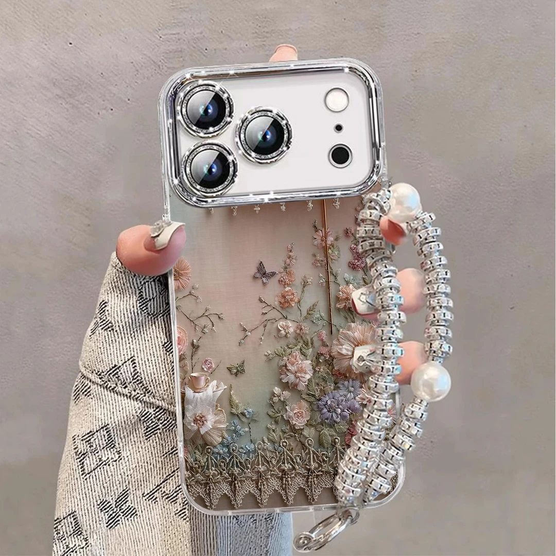 蝶羽花伞适用苹果17promax手机壳iPhone16pro套15plus复古轻奢风