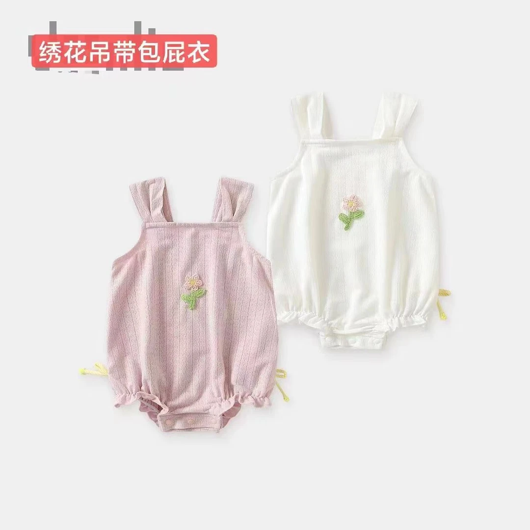 婴幼儿夏季新款小花宽肩包屁衣简约可爱甜美无袖外出包屁