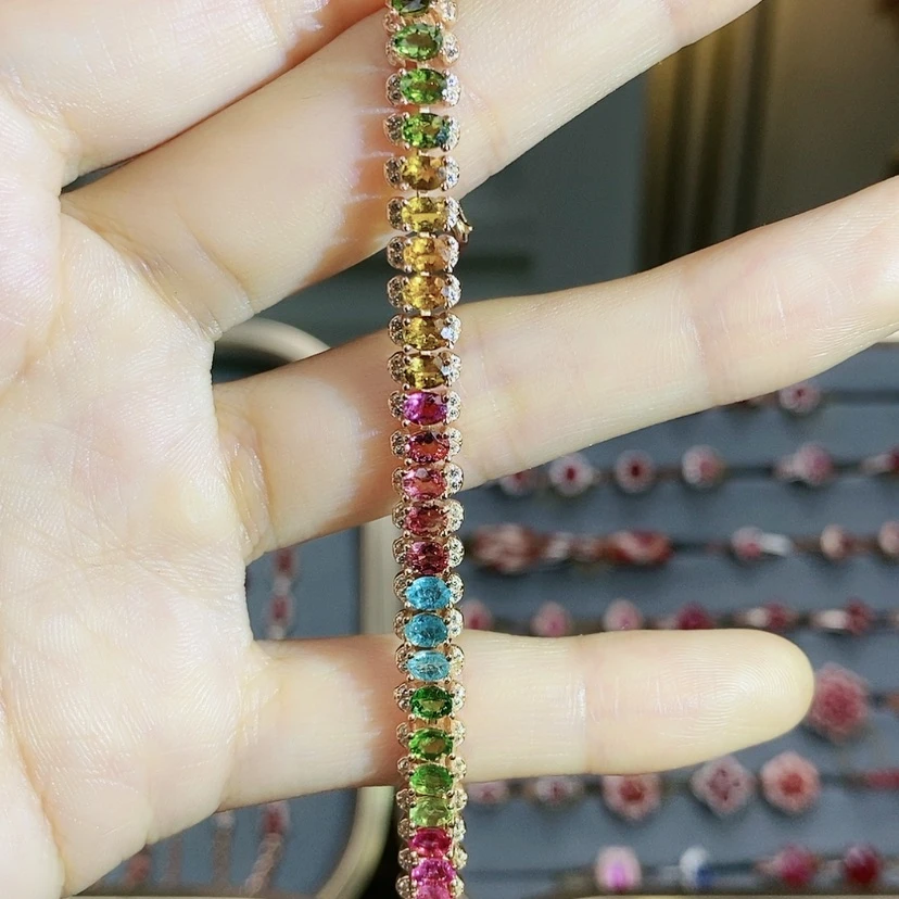 【闪购商品】银S925镶嵌手链碧玺