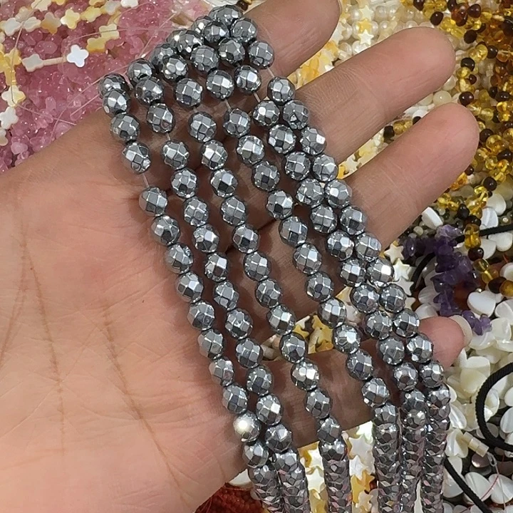 玛瑙/玉髓合金珠宝半成品6mm切面黑胆石