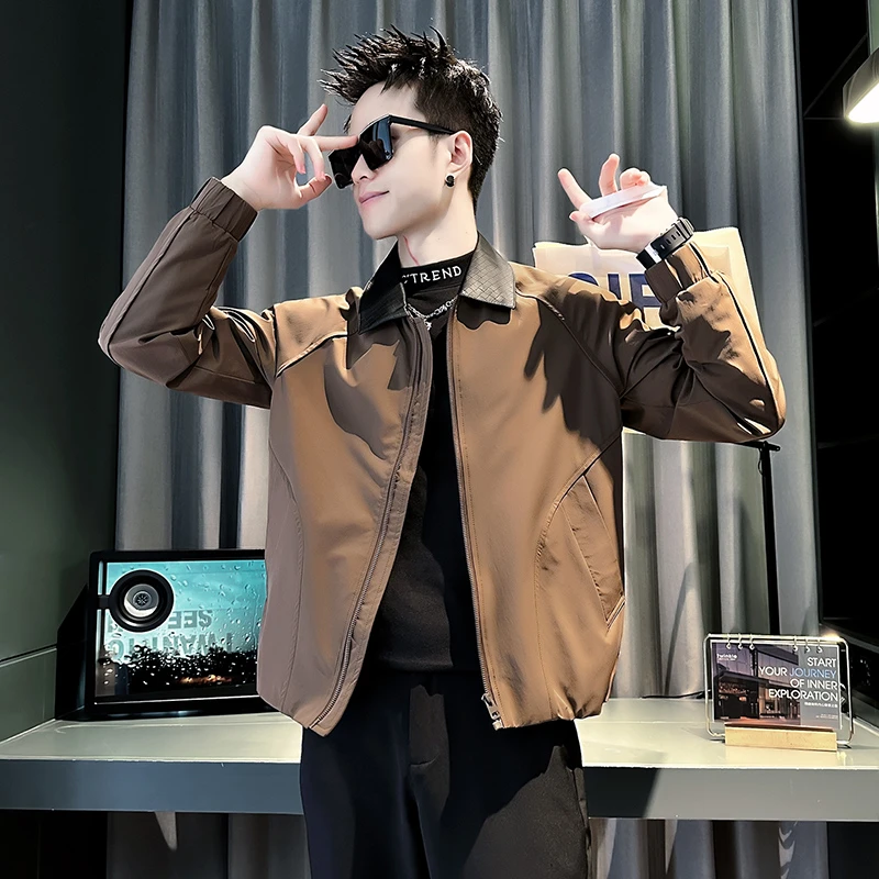男士外套春秋款潮牌痞帅翻领夹克2025新款高级感男装秋季短款上衣