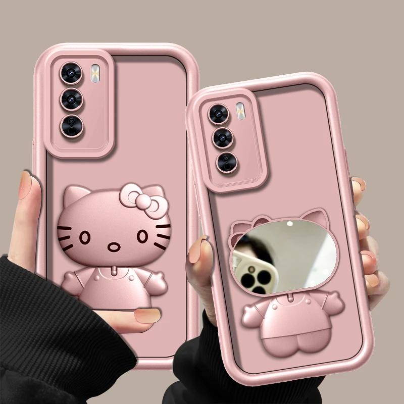 适用于【opporeno12】金属漆香槟粉高级感猫咪支架手机壳防摔创意女