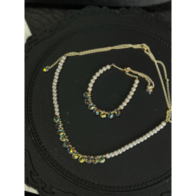 钛钢项链 LARVINA彩色水晶百搭复古白色项链套装