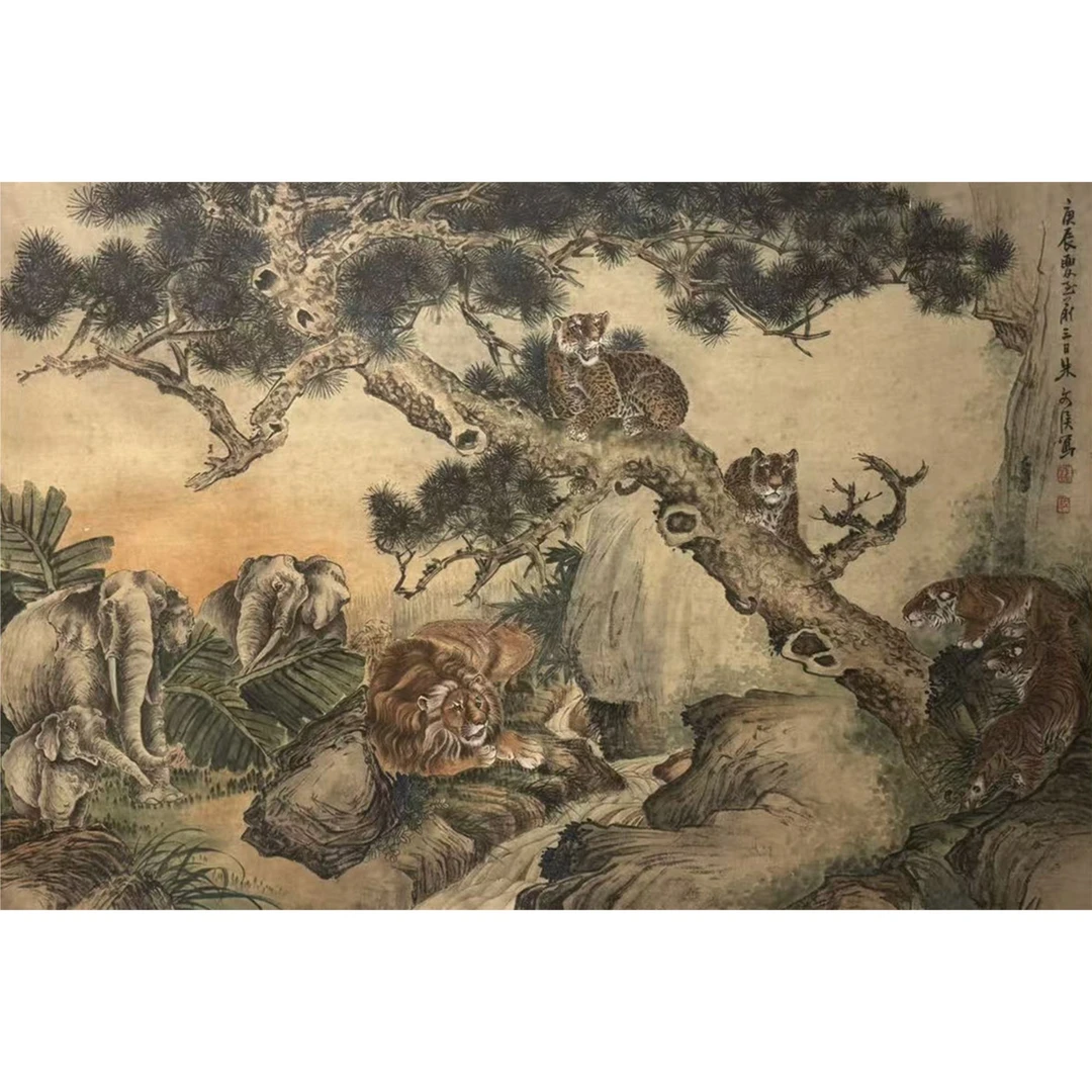 朱文侯 1940年作 松崖百兽 镜心 105×70cm