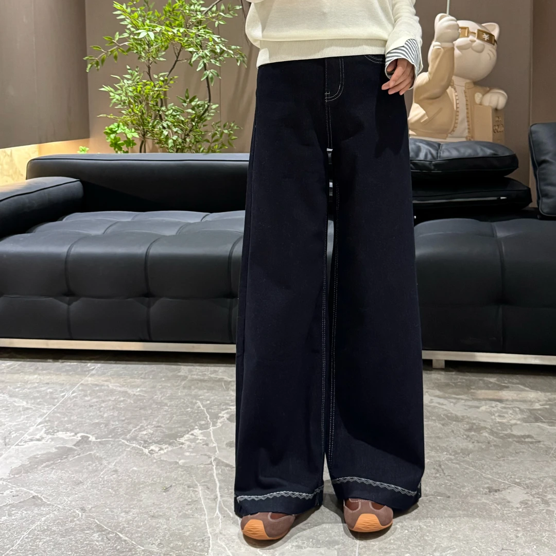 宿慕SUMU 复古黑金筒叭裤 9-15秋季2025百搭显瘦直筒牛仔裤32918