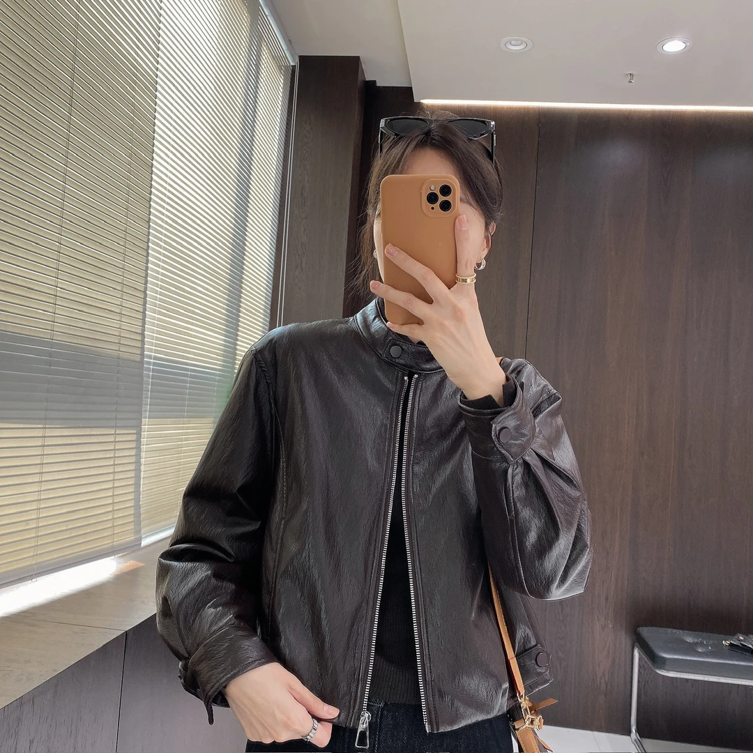 IMFLY金小金自制女装 90鸭绒皮羽绒服DYW10020秋冬款立领皮夹克