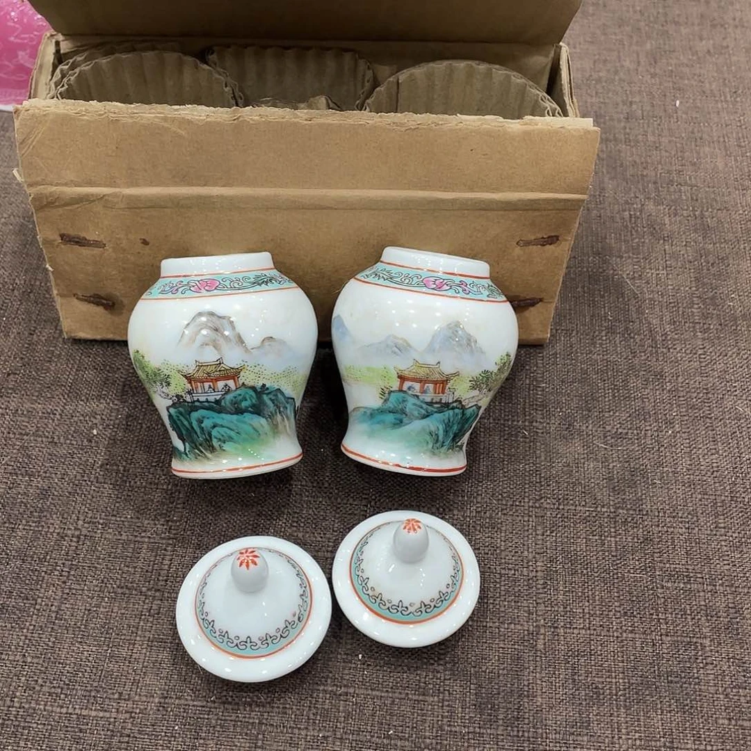 瓷片景德镇粉彩山水将军罐