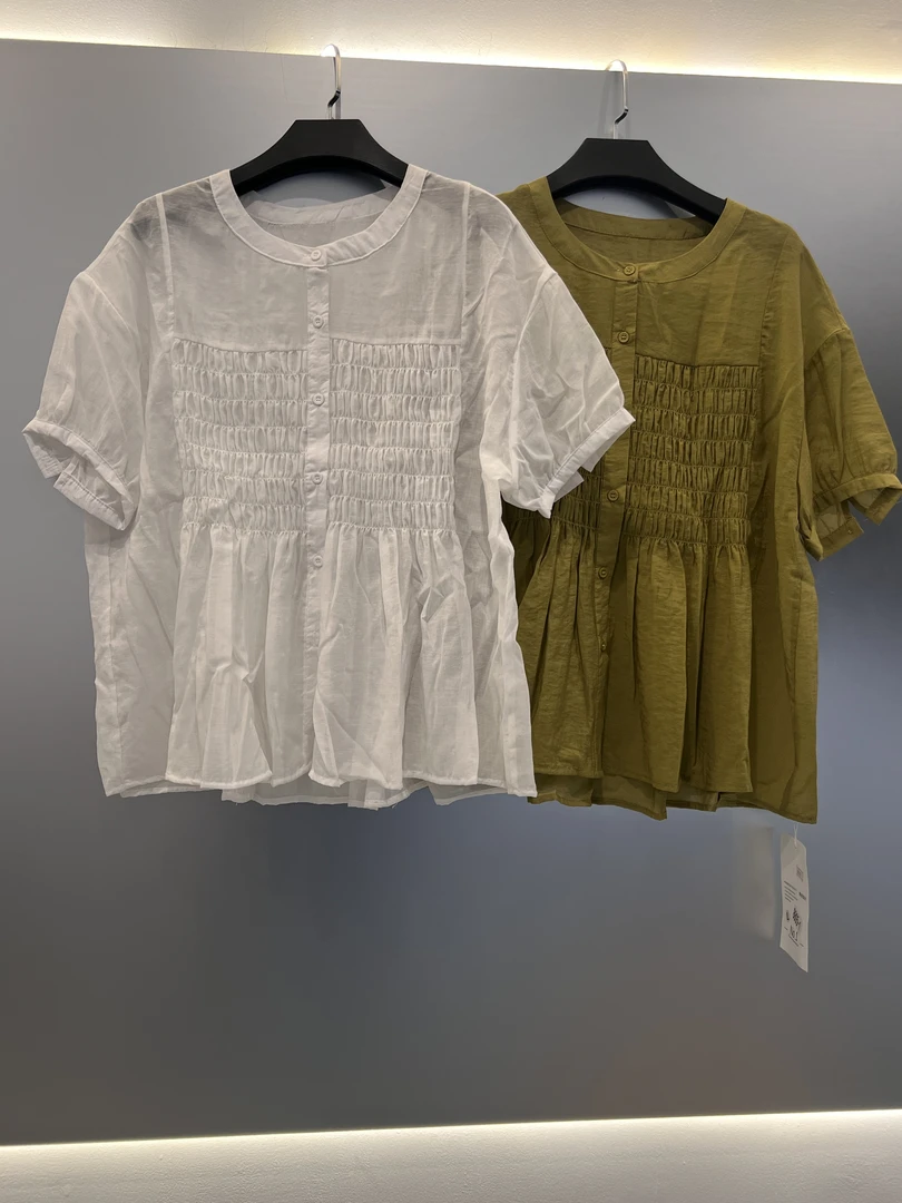 静姐【流光】新款百搭时尚花苞短袖衬衫上衣 202558