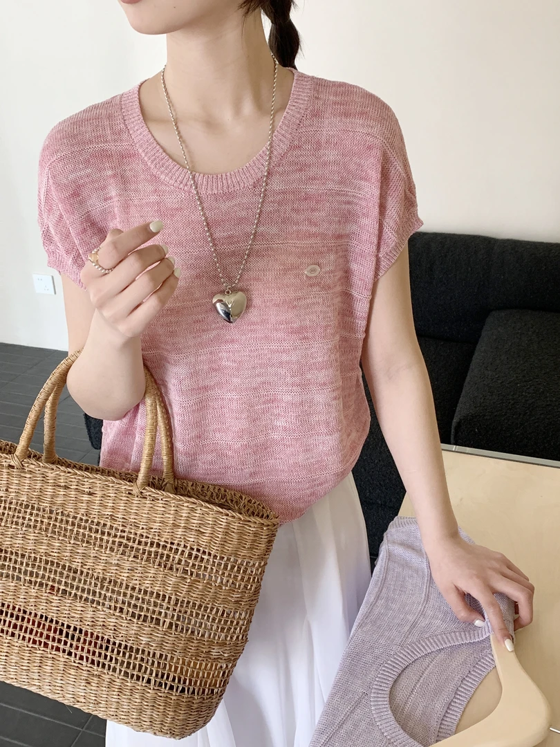 【潘潘.828883】2025年夏季新款云朵亚麻短袖套头针织衫5.15福利