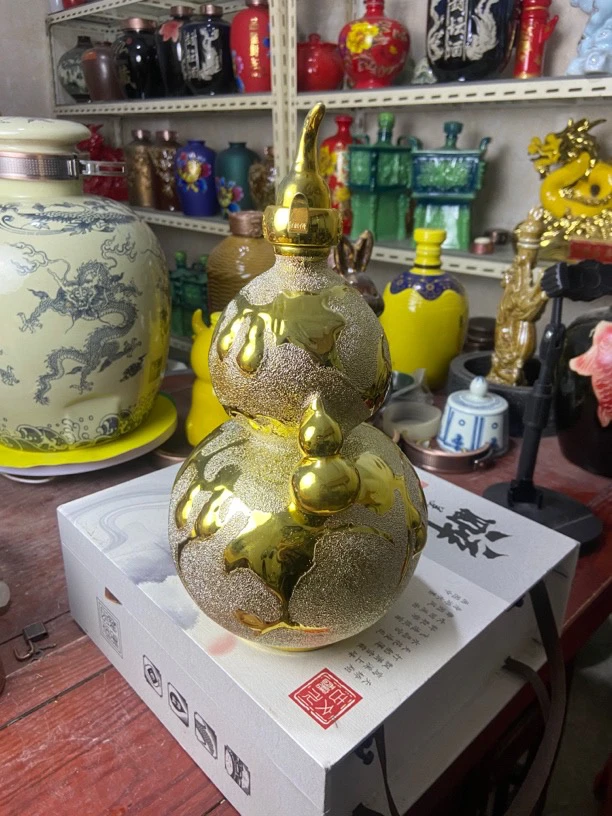 陶瓷葫芦酒壶泡酒密封存酒罐景德镇艺术酒瓶镀金陶瓷葫芦酒瓶罐子