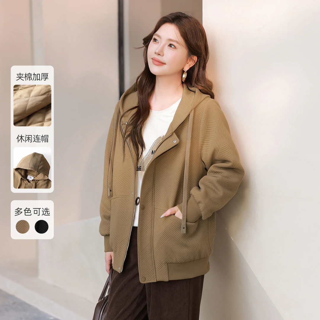 【早春减龄提花棉服】MsShe大码女装2025新款提花外套S~M2409116