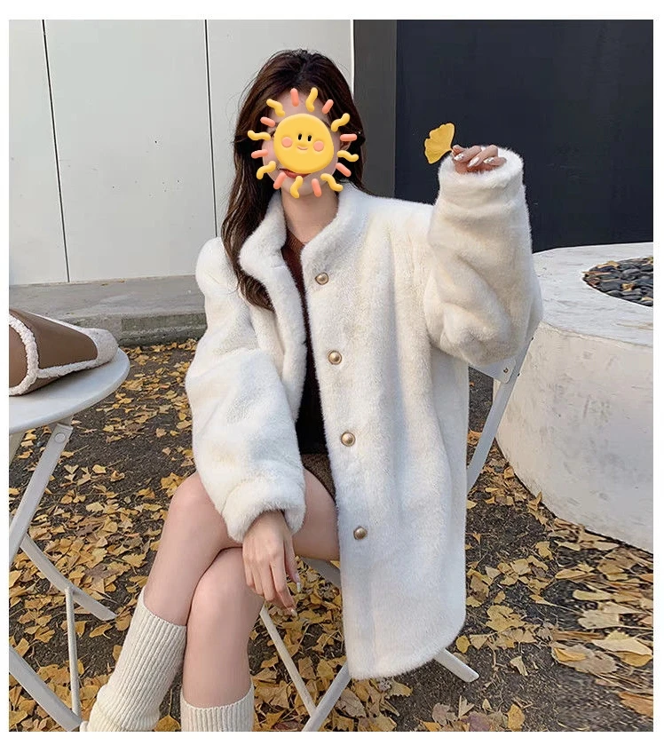 （直播间专属链接）轻奢长款毛毛大衣立领设计中长款外套女装