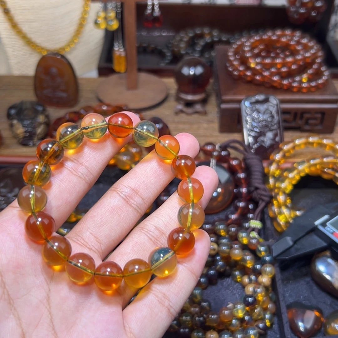 琥珀未镶嵌颈饰11mm多宝手串