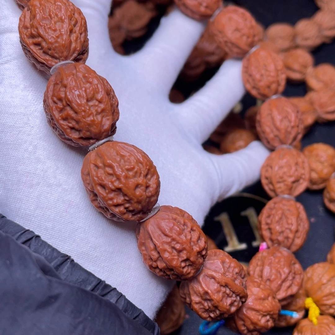 文玩核桃手串麻花纹粗筋红皮手持18颗