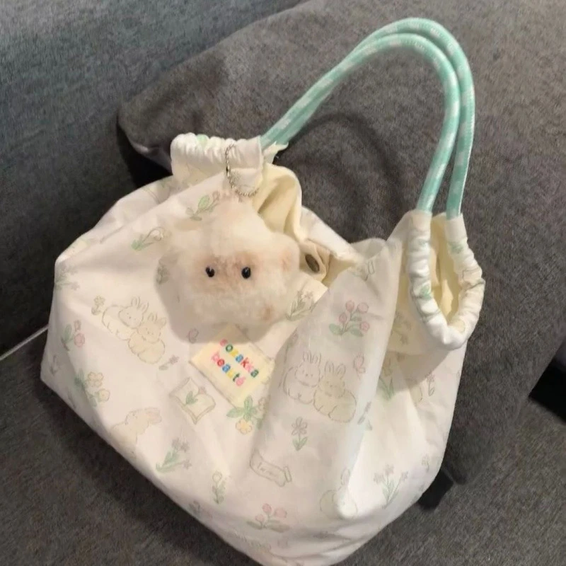 印花新款大容量通勤包卡通兔子手拎包韩版单肩包女学生可爱帆布包