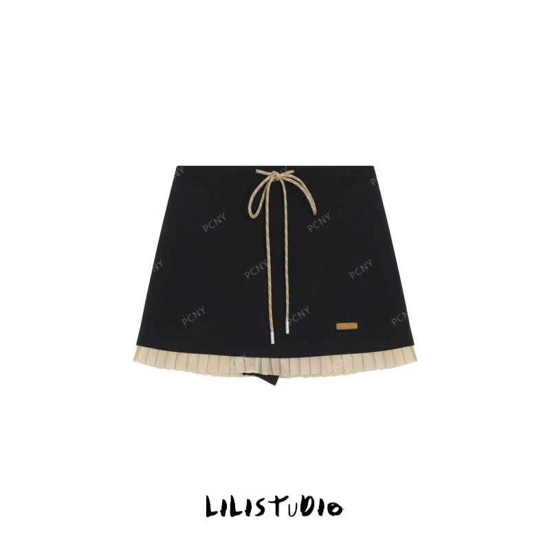 「暮云叠雪」不理理夏季新款小众女装简约A字裙压褶显瘦半身裙