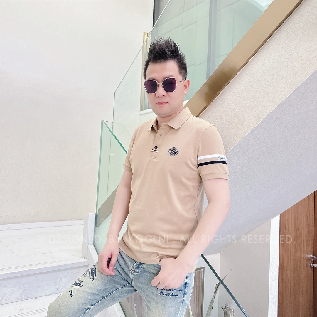 夏季款CPL左肩刺绣条纹男士品质高端轻奢洋气上档次短袖POLO衫