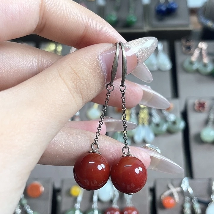 玛瑙/玉髓耳饰银S925镶嵌12左右