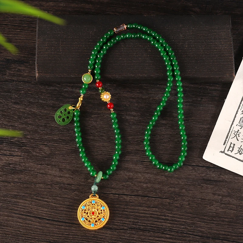 合金琉璃项链 新中式璎珞国风串珠流苏长款百搭长款绿项链