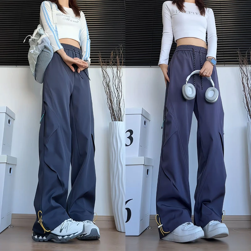 机能工装三防冲锋裤男女秋季压褶设计宽松百搭美式直筒休闲长裤子