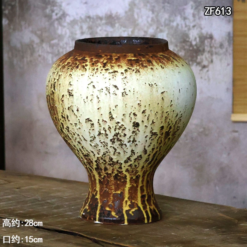 手工侘寂风粗陶透气花盆用于室内外绿植盆栽及庭院造景