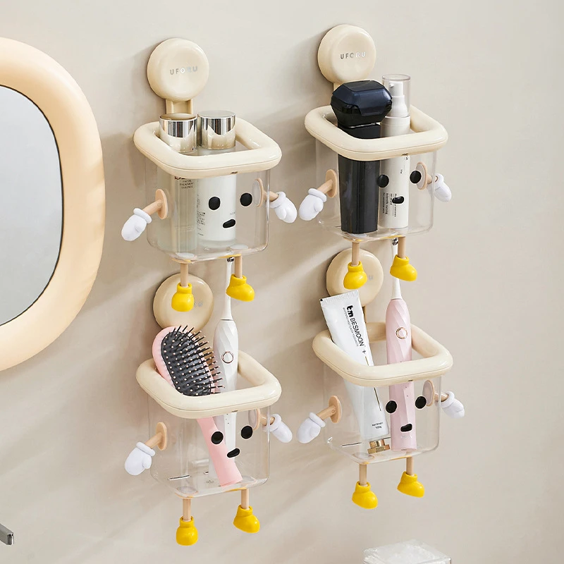 牙刷置物架高级感家用壁挂免打孔吸盘卫生间多功能塑料透明收纳盒