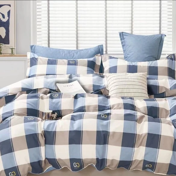 纯棉斜纹棉加厚床单床品简约被罩床上用品学生宿舍用蓝格子床单