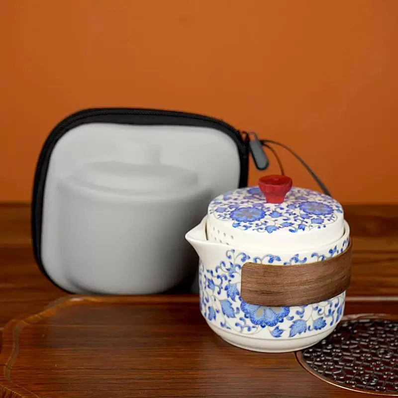 高端茶具青花缠枝莲旅行套-226