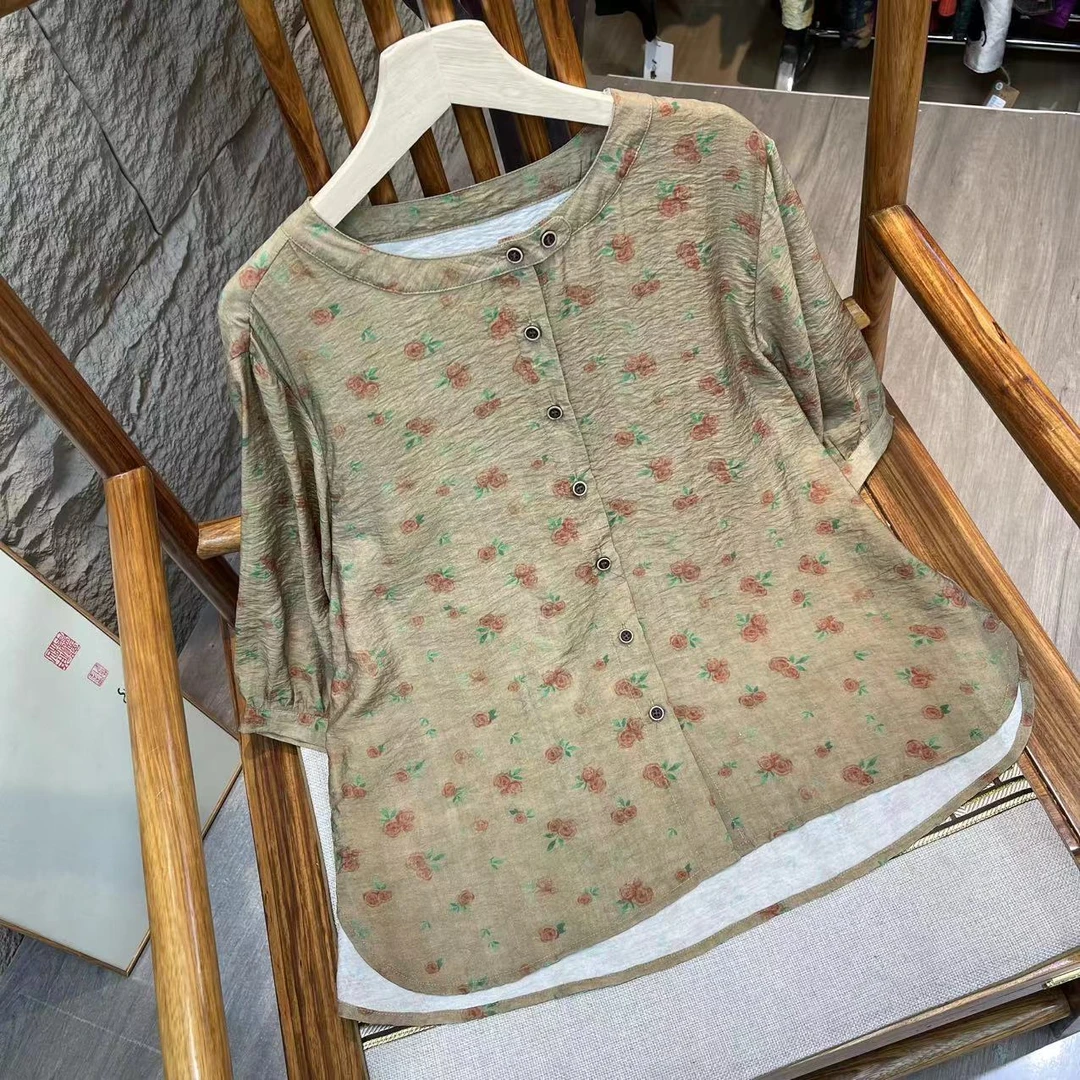 8545新款夏季优雅气质减龄碎花衬衫QZ