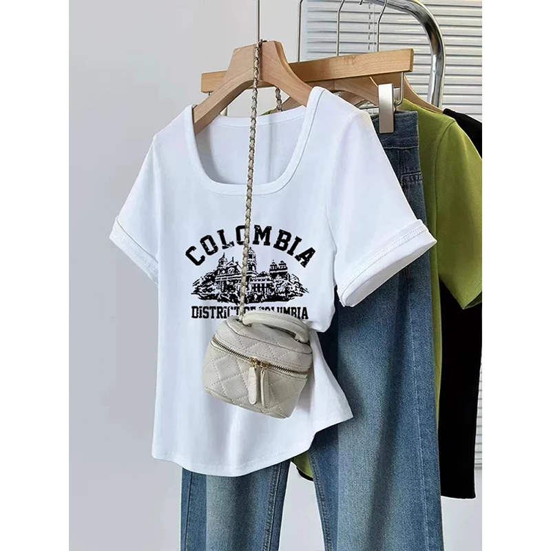 高级感宽松显瘦短袖T恤女大码胖mm200斤夏季新款遮肚U领半袖