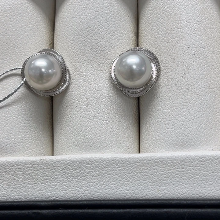耳饰银S925镶嵌海水珍珠澳白 8-9mm 67号