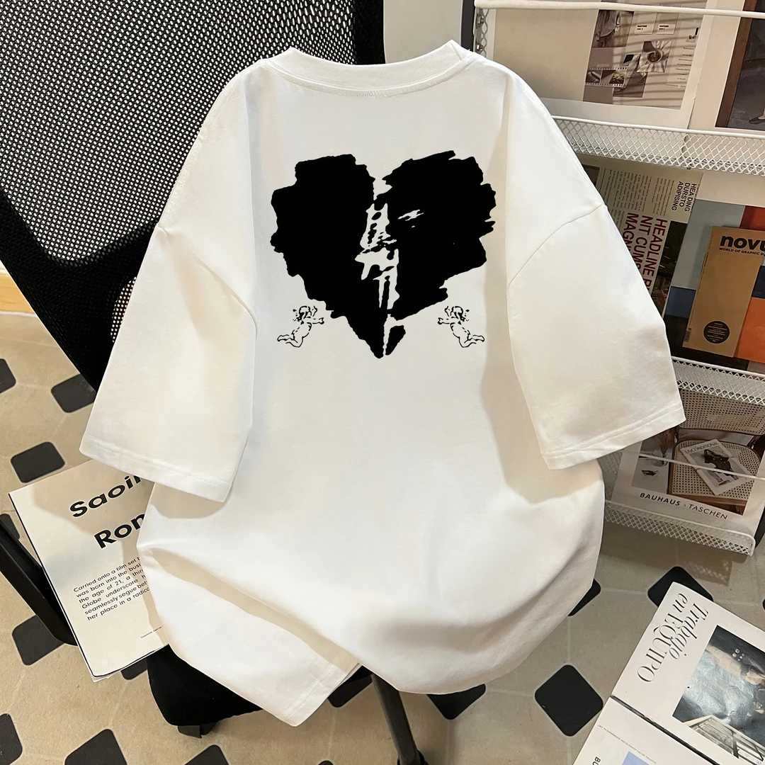 重磅纯棉小众印花短袖男夏季T恤百搭圆领夏装新款潮流上衣半袖