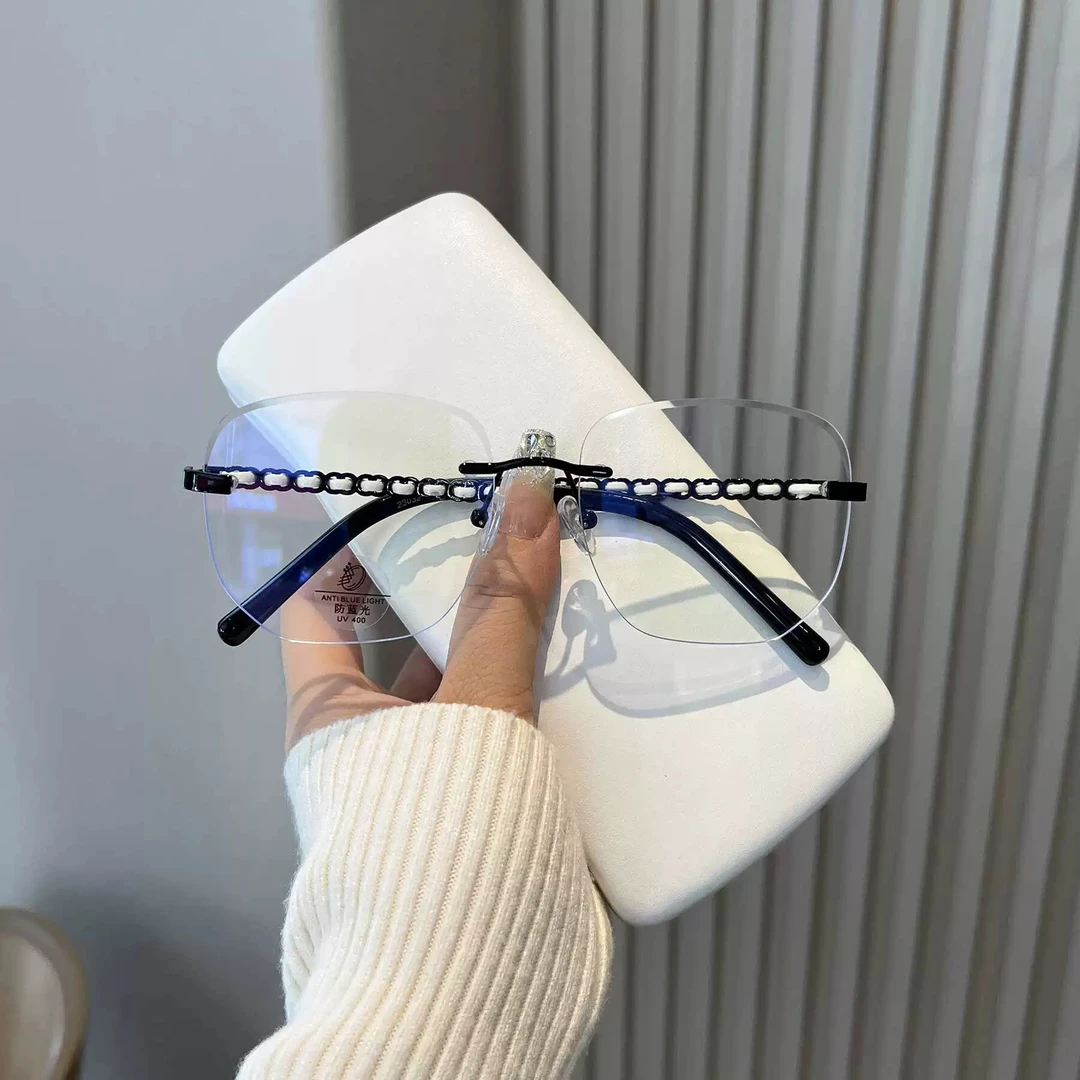 小香风无框眼镜女素颜百搭纯欲风防蓝光平光镜潮显瘦防紫外线