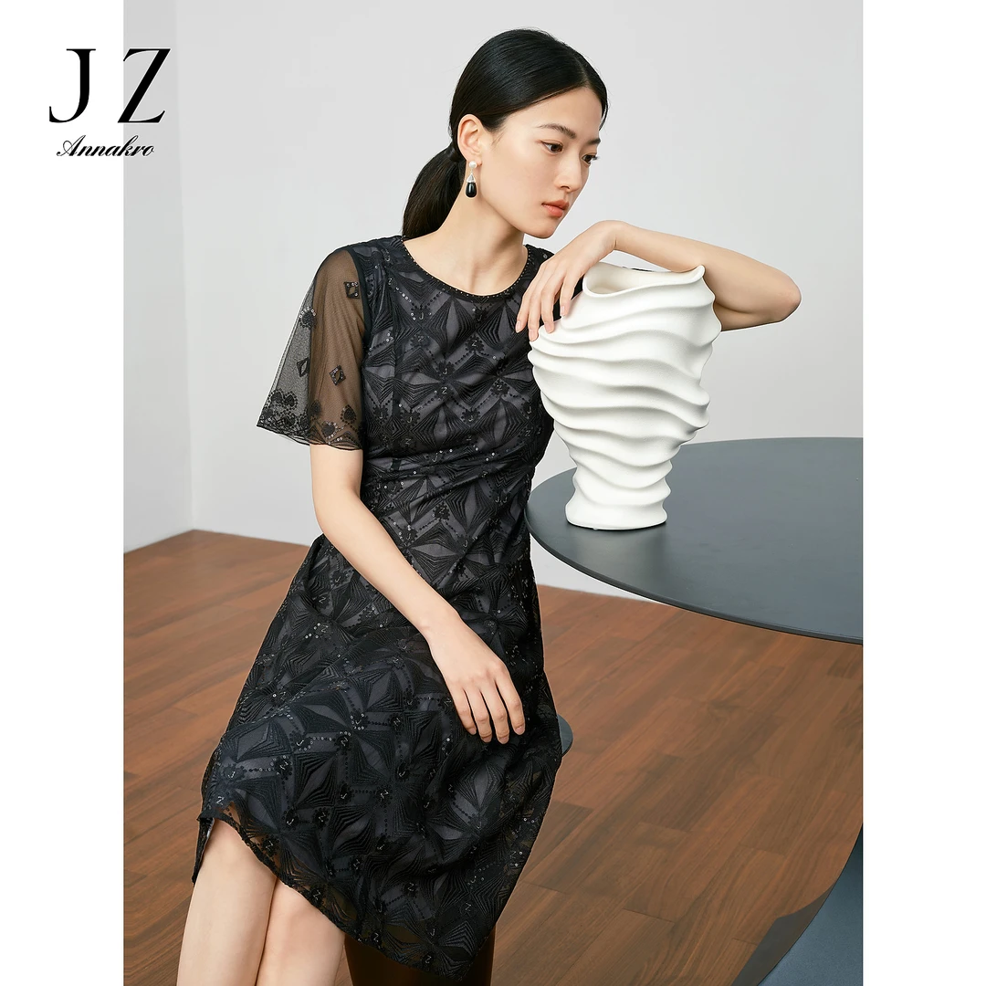 JZ玖姿商场同款优雅聚会蕾丝绣花连衣裙女夏季新款JWDX50027