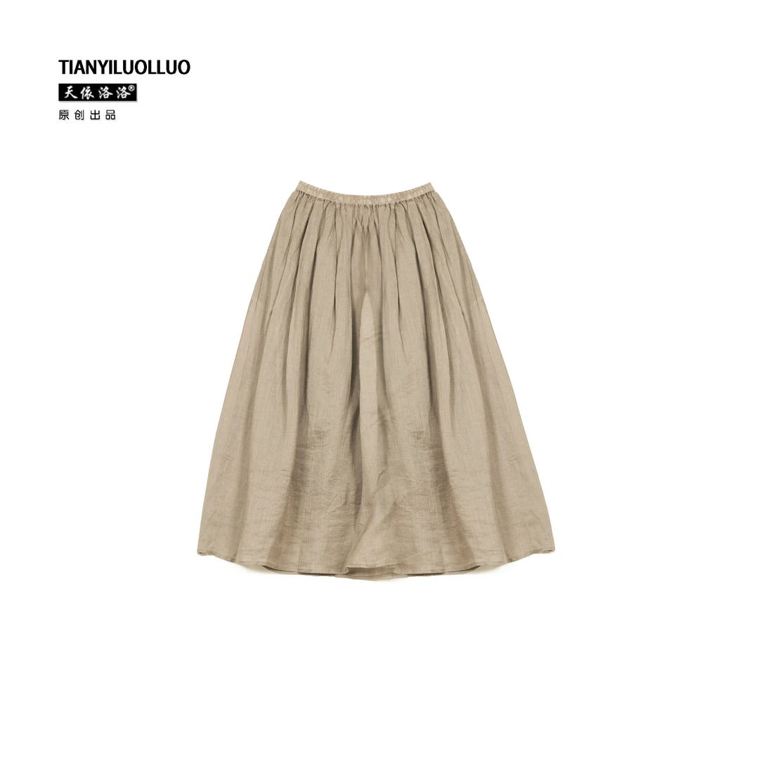 【天依洛洛】2302 纯色宽松休闲百搭时尚舒适休闲苎麻半身裙
